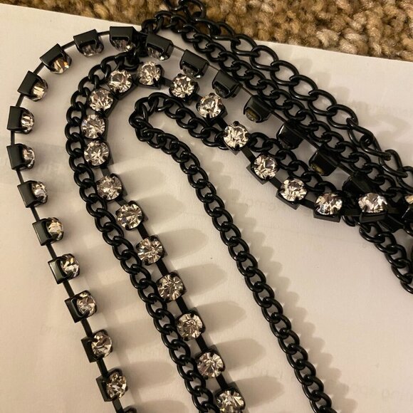 Chicos Multi-strand Black Chain and  Rhinestone Necklace NWT - Picture 3 of 6